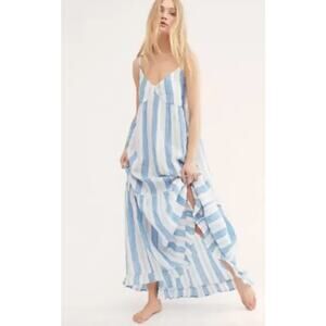 CP Shade Free People Isabella Stripe Linen Maxi Dress Blue White Size XS Womens